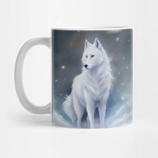 Funny White Wolf Hunting Ground, Winter Mountain Icy Moon, Forest, Galaxy Beautiful gifts Novelty Wild Animal landscape Fashion Watercolor Mug